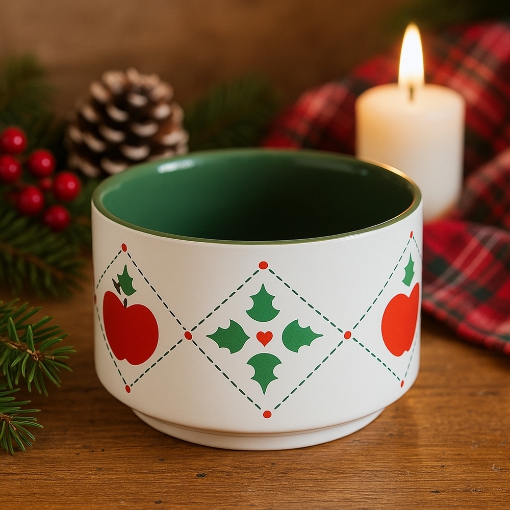 🎄 Vintage 1987 Inarco Holly & Apple Ceramic Bowl – Made in Korea
